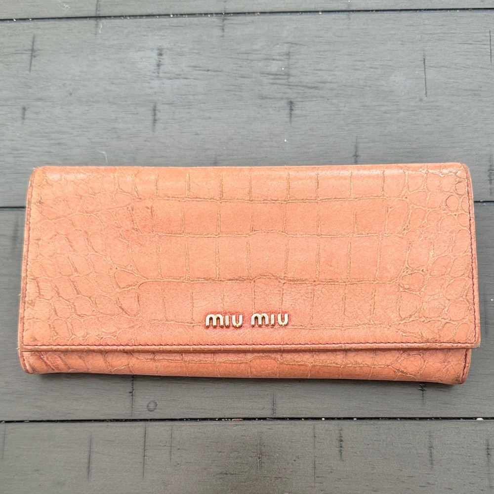 Miu Miu Coral Crocodile Embossed Wallet